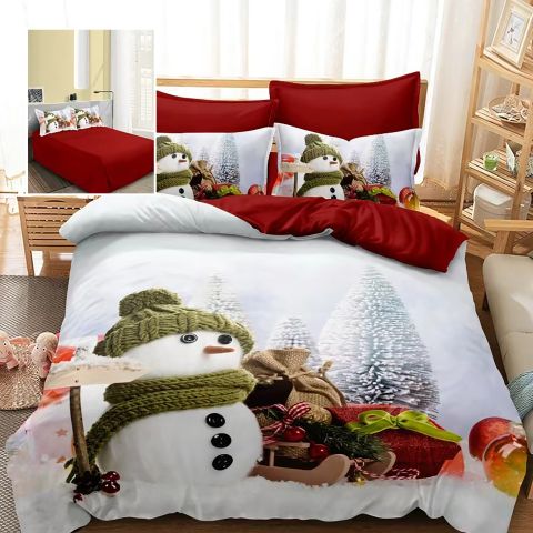 Lenjerie pat Crăciun Finet 3D, 6 piese, cearșaf pat 220x230 cm, pilotă 200x230 cm, 2 fețe pernă 70x70 cm, 2 fețe pernă 50x70 cm, F-XMAS93