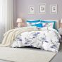 Lenjerie pat dublu ELVO 4 piese cearsaf pat 230x250 cm, pilota 200x230 cm, 2 fete perne 50x70 cm, Imprimeu floral Alb / Albastru