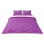 Pachet PROMO Primăvară Pilotă 140x200 cm + 1 pernă 50x70 cm, model Stele și Lună, Mov