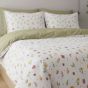 Lenjerie pat Ranforce Cotton Pro Bumbac 100%, King Size cu husa, 4 piese Floricele Alb/Verde RCP12