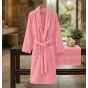 Halat de baie si SPA Hotel cu guler Kimono Velur 100% Bumbac, unisex L-XL, 420 grame/mp, Pudra
