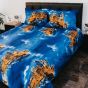 Lenjerie pat dublu Bumbac 100% Ranforce 4 piese extra large, cearsaf pat 240x260 cm, pilota 200x220 cm, 2 fete perne 50x70 cm, Albastru / Galben RNF_11