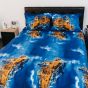 Lenjerie pat dublu Bumbac 100% Ranforce 4 piese extra large, cearsaf pat 240x260 cm, pilota 200x220 cm, 2 fete perne 50x70 cm, Albastru / Galben RNF_11