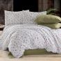 Lenjerie pat Ranforce Cotton Pro Bumbac 100%, King Size cu husa, 4 piese Flori Alb/Verde RCP46