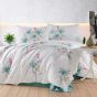 Lenjerie pat Ranforce Cotton Pro Bumbac 100%, King Size, 4 piese Motiv floral Alb/Turcoaz RCP36