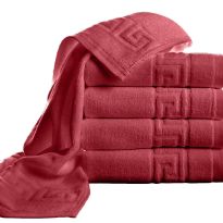 Pachet 5 prosoape baie de fata 50x90 cm Bumbac 100%, Greek Border 500 grame/mp, Rosu Deschis