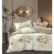 Lenjerie pat dublu Finet Bumbac 6 piese cu husa saltea 160x200 sau 180x200 cm, pilota 200x230 cm, 2 fete perna 50x70 si 70x70 cm, Crem/Cappuccino, Pucioasa 