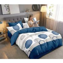 Lenjerie pat dublu Finet Bumbac 6 piese cu husa saltea 160x200 sau 180x200 cm, pilota 200x230 cm, 2 fete perna 50x70 si 70x70 cm, Albastru, Pucioasa 