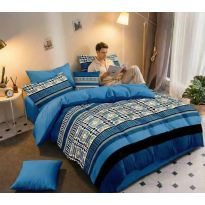 Lenjerie pat dublu Finet Bumbac 6 piese cu husa saltea 160x200 sau 180x200 cm, pilota 200x230 cm, 2 fete perna 50x70 si 70x70 cm, Albastru Deschis, Pucioasa 