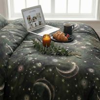 Lenjerie pat bumbac Finet 6 piese PROMO cu husă saltea 160x200 sau 180x200 cm, pilotă 200x220 cm, 2 fețe pernă 50x70 și 70x70 cm, Alb / Negru, Pucioasa 