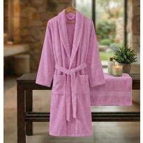 Halat de baie si SPA Hotel cu guler Kimono Velur 100% Bumbac, unisex XL/XXL, 420 grame/mp, Lila