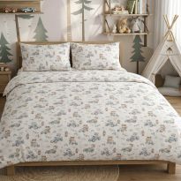Lenjerie pat Ranforce Cotton Pro Bumbac 100%, 1 persoana cu husa, 3 piese Desene pentru copii Bej RCP26