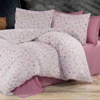 Lenjerie pat Ranforce Cotton Pro Bumbac 100%, 1 persoana cu husa, 3 piese Floricele Roz RCP29