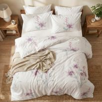 Lenjerie pat Ranforce Cotton Pro Bumbac 100%, 1 persoana cu husa, 3 piese Motiv floral Alb RCP35