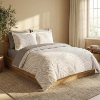 Lenjerie pat Ranforce Cotton Pro Bumbac 100%, 1 persoana cu husa, 3 piese Moderna Bej RCP39