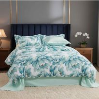 Lenjerie pat Ranforce Cotton Pro Bumbac 100%, King Size cu husa, 4 piese Imprimeu floral Verde RCP8