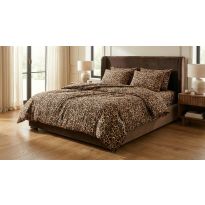 Lenjerie pat dublu Creponata 100% Bumbac, cearsaf pat 200x230 cm, pilota 180x215 cm, 2 fete perna 50x70 cm, Animal Print Maro, Pucioasa CREP76