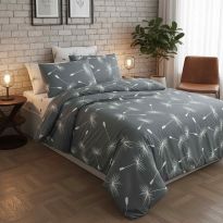 Lenjerie pat Ranforce Cotton Pro Bumbac 100%, 1 persoana cu husa, 3 piese Moderna Gri RCP5