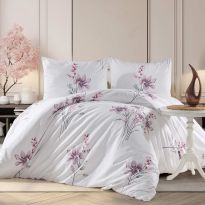Lenjerie pat Ranforce Cotton Pro Bumbac 100%, King Size, 6 piese Motiv floral Alb RCP35