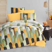 Lenjerie pat Ranforce Cotton Pro Bumbac 100%, King Size cu husa, 6 piese Eleganta Galben RCP4