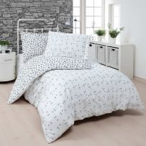 Lenjerie pat Ranforce Cotton Pro Bumbac 100%, King Size cu husa, 6 piese Moderna Alb/Negru RCP19