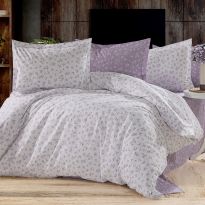 Lenjerie pat Ranforce Cotton Pro Bumbac 100%, King Size cu husa, 6 piese Eleganta Alb/Mov RCP32