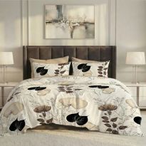 Lenjerie pat dublu ELVO Economy 6 piese Frunze Alb/Bej LEE24