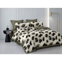 Lenjerie pat dublu Finet Bumbac 6 piese cu husa saltea 160x200 sau 180x200 cm, pilota 200x230 cm, 2 fete perna 50x70 si 70x70 cm, Crem/Verde, Pucioasa 