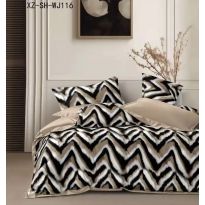 Pachet economic lenjerie pat dublu Finet 6 piese + 2 perne matlasate 50x70 cm + pilota 200x215 cm primavara toamna Eleganta Bej Cappucino/Negru