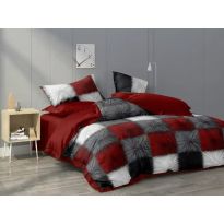 Pachet economic lenjerie pat dublu Finet 6 piese + 2 perne matlasate 50x70 cm + pilota 200x215 cm primavara toamna Eleganta Rosu/Gri