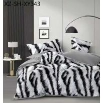 Pachet economic lenjerie pat dublu Finet 6 piese + 2 perne matlasate 50x70 cm + pilota 200x215 cm primavara toamna Animal Print Gri/Negru