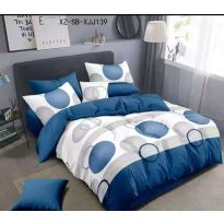 Pachet economic lenjerie pat dublu Finet 6 piese + 2 perne matlasate 50x70 cm + pilota 200x215 cm primavara toamna Cercuri Albastru/Gri