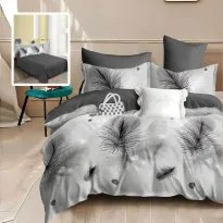 Pachet economic lenjerie pat dublu Finet 6 piese + 2 perne matlasate 50x70 cm + pilota 200x215 cm primavara toamna (HANA V3)