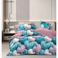 Pachet economic lenjerie pat dublu Finet 6 piese cu husa la saltea + 2 perne matlasate 50x70 cm + pilota 200x215 cm primavara toamna Imprimeu inimioare Roz/Albastru