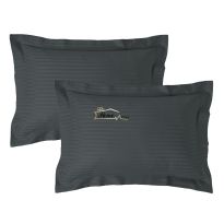 Set 2 fete de perna Damasc policoton dunga 1 cm, 50 x 70 cm si tiv cu bordura 3,5 cm, Gri Antracit