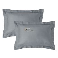 Set 2 fete de perna Damasc policoton dunga 1 cm, 50 x 70 cm si tiv cu bordura 3,5 cm, Gri Deschis