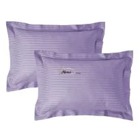 Set 2 fete de perna Damasc policoton dunga 1 cm, 50 x 70 cm si tiv cu bordura 3,5 cm, Lila Iris