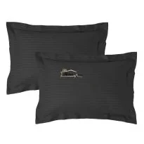 Set 2 fete de perna Damasc policoton dunga 1 cm, 50 x 70 cm si tiv cu bordura 3,5 cm, Negru