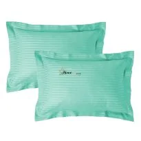 Set 2 fete de perna Damasc policoton dunga 1 cm, 50 x 70 cm si tiv cu bordura 3,5 cm, Verde Jad 