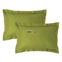 Set 2 fete de perna Damasc policoton dunga 1 cm, 50 x 70 cm si tiv cu bordura 3,5 cm, Verde Olive