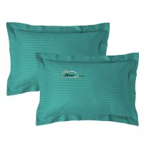 Set 2 fete de perna Damasc policoton dunga 1 cm, 50 x 70 cm si tiv cu bordura 3,5 cm, Turcoaz