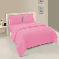 Lenjerie cu elastic la cearsaf pat Damasc Policoton dunga 1 cm, pentru saltea 140x200 cm, cearsaf pilota 160x220 cm, 2 fete perna 50x70 cm Roz Bonbon