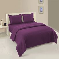 Lenjerie cu elastic la cearsaf pat Damasc Policoton dunga 1 cm, pentru saltea 180x200 cm, cearsaf pilota 200x230 cm, 2 fete perna 50x70 cm Mov