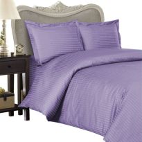 Lenjerie de pat o persoana Damasc Policoton dunga 1 cm, 3 piese, cearsaf pat 160x230 cm, cearsaf pilota 140x220 cm, fata perna 50x70 cm Lila Iris