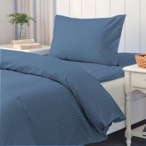Lenjerie cu elastic la cearsaf pat Damasc Policoton dunga 1 cm, pentru saltea 90 sau 100x200 cm, cearsaf pilota 140x220 cm, fata perna 50x70 cm Bleu