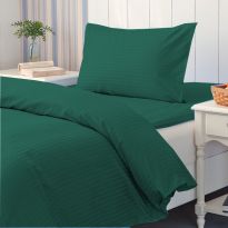 Lenjerie cu elastic la cearsaf pat Damasc Policoton dunga 1 cm, pentru saltea 90 sau 100x200 cm, cearsaf pilota 140x220 cm, fata perna 50x70 cm Verde