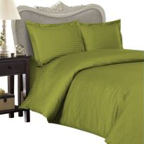 Lenjerie de pat dublu cu 2 cearsafuri pilota 140x220 cm Damasc Policoton dunga 1 cm, cearsaf pat 230x260 cm, 2 fete perne 50x70 cm, Verde Olive