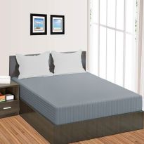Cearsaf de pat cu elastic Damasc Policoton dunga 1 cm, 190x250 cm pentru saltea 140x200 cm, Gri Deschis