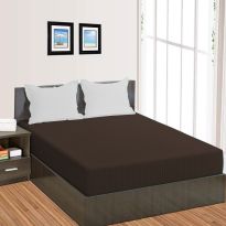 Cearsaf de pat cu elastic Damasc Policoton dunga 1 cm, 230x250 cm pentru saltea 180x200 cm, Maro
