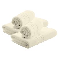 Set 4 prosoape baie 2 de corp 70x140 cm si 2 de fata 50x90 cm Bumbac 100% Greek Border 500 grame/mp, Crem